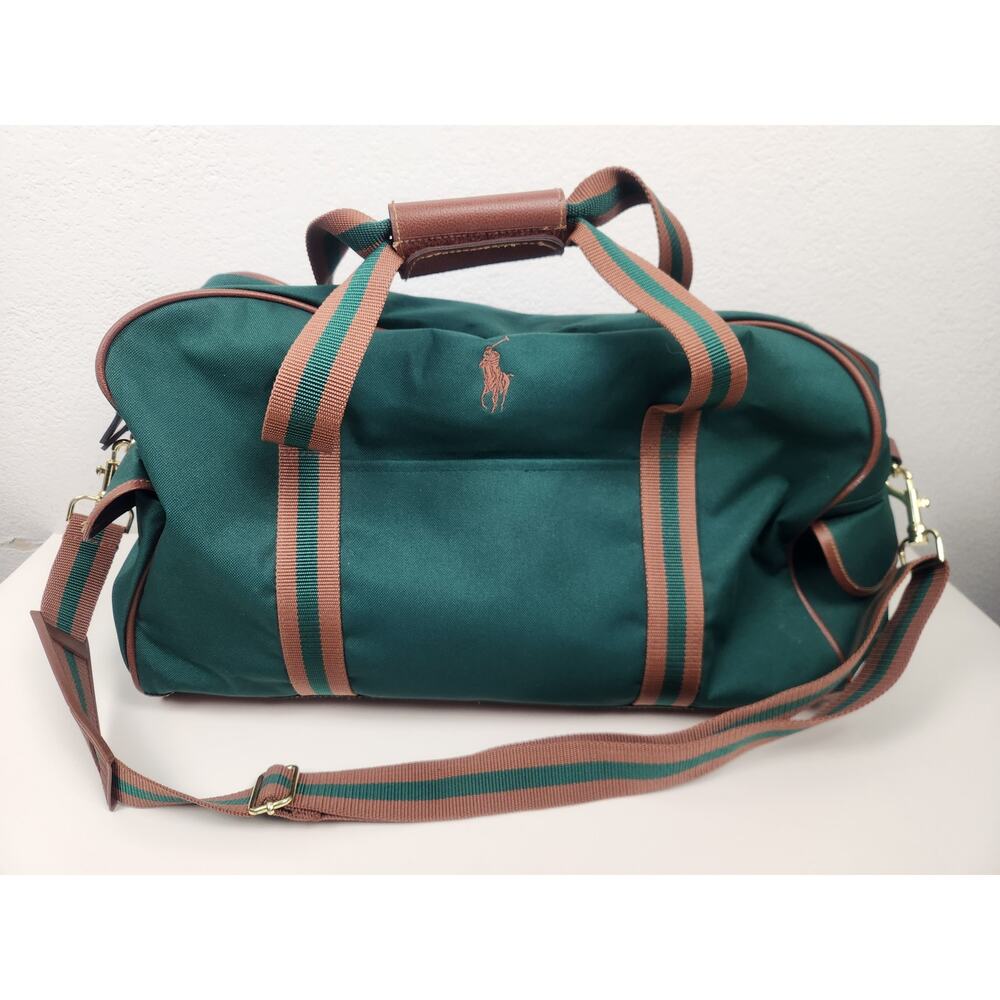 Vintage Polo Ralph Lauren 90s Green Canvas Duffle Weekender Bag
